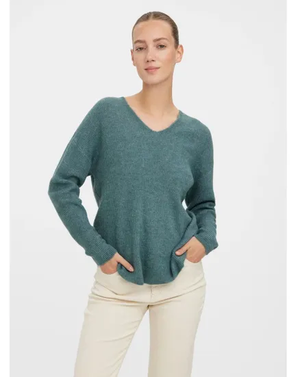 Pull manches longues Femme VMCREWLEFILE LS V-NECK BLOUSE NOOS Vert