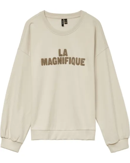 Sweat col rond Femme VMCLORA L/S O-NECK SWEAT JRS LCS GA Beige