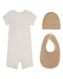 Ensemble bébé 3 PCES Bébé garçon 3PC ROMPER, HAT, BIB SET Beige