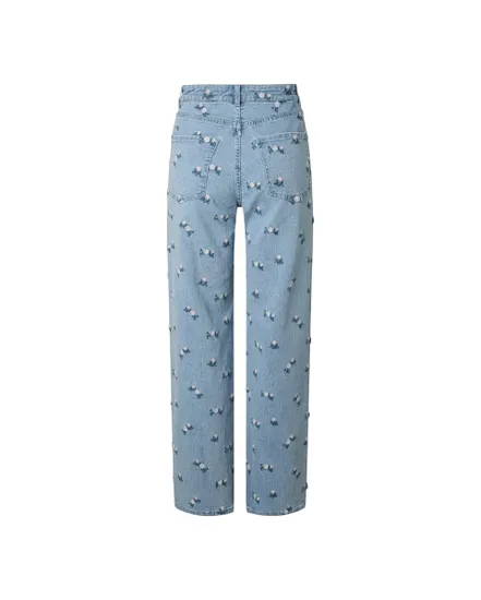 Jean Femme Pcflora Hw Straight Emb Jeans Noos