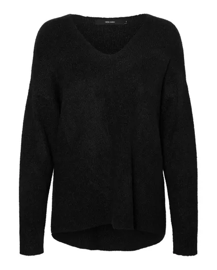 Pull manches longues Femme VMCREWLEFILE LS V-NECK BLOUSE NOOS Noir