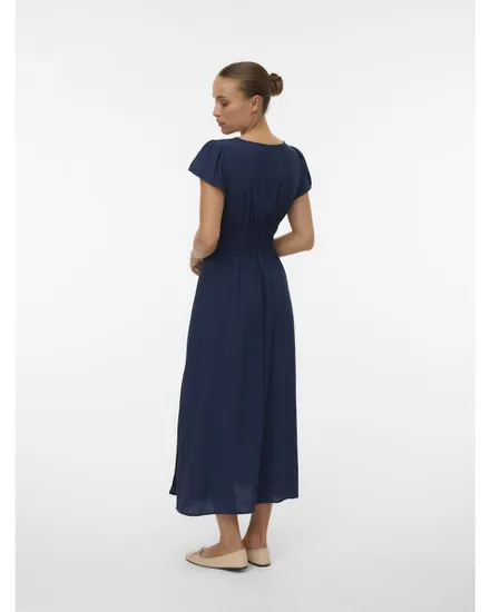 Robe longue Femme VMNELLIE V-NECK SS 7/8 DRESS WVN GA Bleu