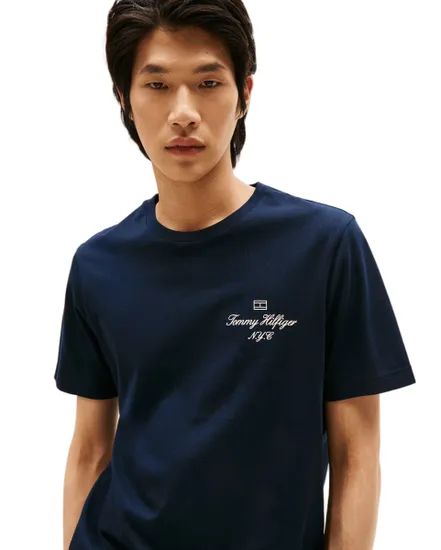 T-shirt col rond Homme OUTLINE FLAG SCRIPT Bleu Marine