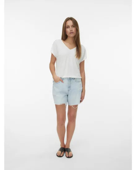 T-shirt Femme VMJACKIE S/L V-NECK TOP JRS BTQ Blanc