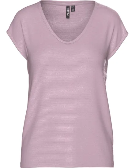 T-shirt col V Femme BILLO TEE LUREX STRIPES JRS Rose Pale