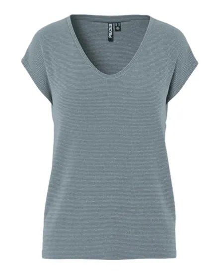 T-Shirt Femme PCBillo Tee Lurex Stripes Jrs Noos BC