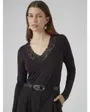 T-shirt manches longues Femme VMROSA LS V-NECK LACE TOP GA JRS NO Noir