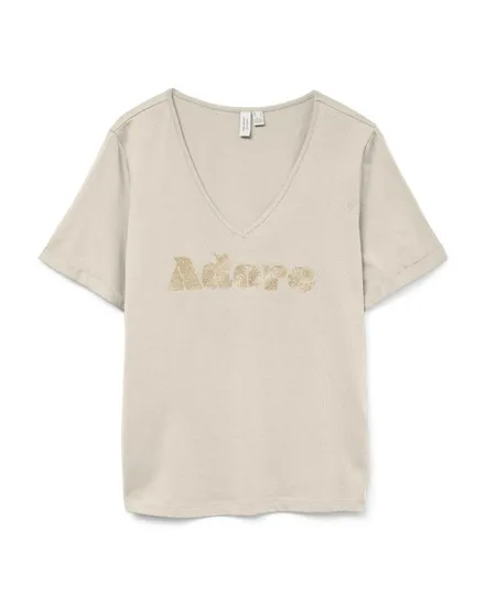 T-shirt Femme VMFADORA S/S V-NECK T-SHIRT JRS BTQ GA Beige