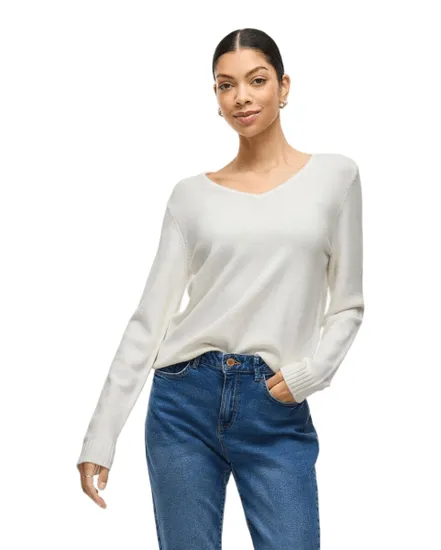 Pull col V Femme VIRIL V-NECK L/S KNIT TOP NOOS Blanc