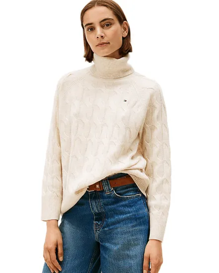 Pull col roulé Femme SOFT WOOL CABLE ROLL Écru Chiné
