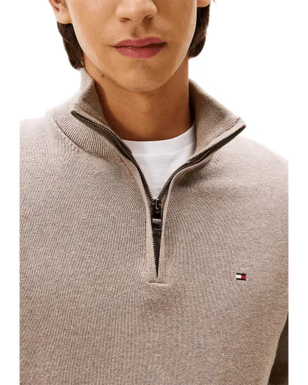 Pull col zippé Homme PIMA ORG CTN CASHMERE ZIP MOCK Taupe Chiné