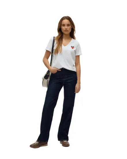 T-shirt col V Femme VMBITONA S/S V-NECK T-SHIRT JRS BTQ Blanc