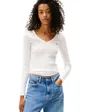 T-shirt col V manches longues Femme SLIM ESSENTIAL R Écru