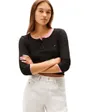 Haut Femme Slim Côtes Irrégulières Manches Longues