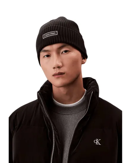 Bonnet Homme PATCH CHUNKY RIB COTTON BEANIE Noir