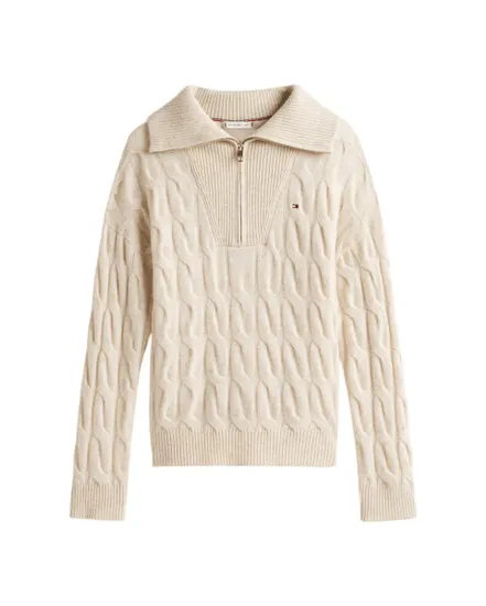 Pull col V Femme SOFT WOOL CABLE 1/2 Écru Chiné