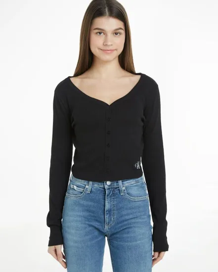 Cardigan Femme WOVEN LABEL RIB LS C Noir
