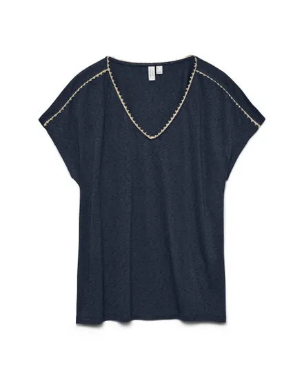 T-shirt Femme VMJACKIE S/L V-NECK TOP JRS BTQ Bleu