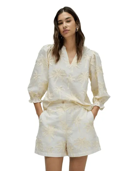 Blouse Femme Broderie 3D Relief Blanc Crème