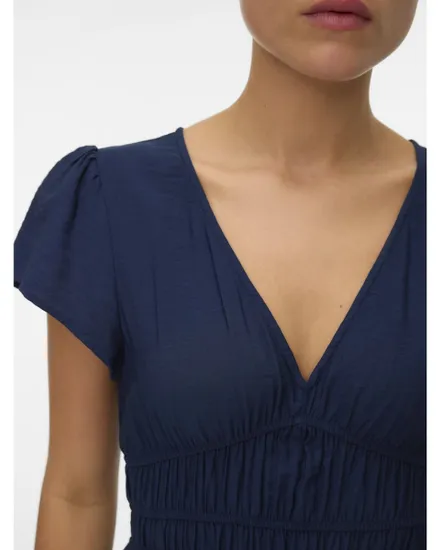 Robe longue Femme VMNELLIE V-NECK SS 7/8 DRESS WVN GA Bleu