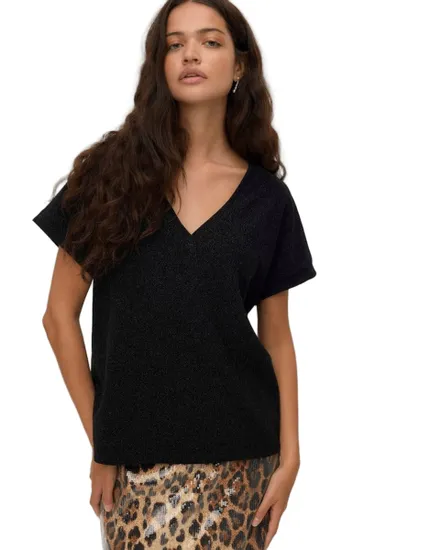 Top col V Femme VMHOXANNE S/S V-NECK TOP JRS BTQ Noir