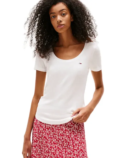 T-shirt col V Femme REG SOFT RIB ESSENTIAL SS Écru