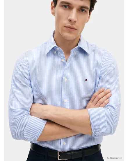 Chemise Homme PERFORMANCE STRIPE PIQUE OXFORD Bleu