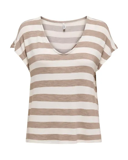 T-shirt manches courtes Femme ONLLIRA LIFE S/S V-NECK TOP JRS NOOS Marron