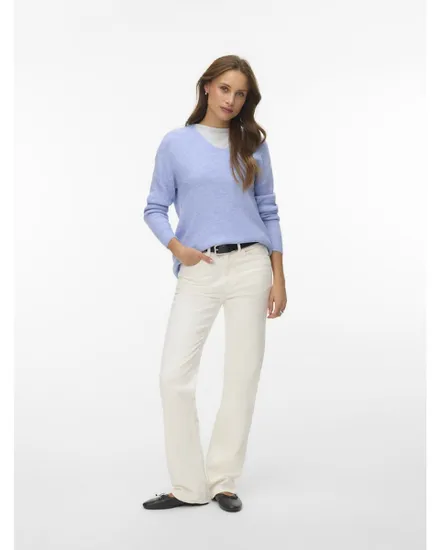 Pull Femme VMCREWLEFILE LS V-NECK BLOUSE NOOS Bleu