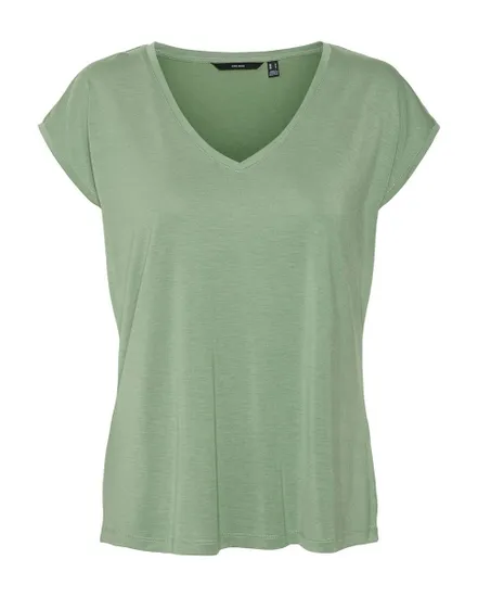 T-shirt manches courtes Femme VMFILLI SS V-NECK TEE GA NOOS Vert