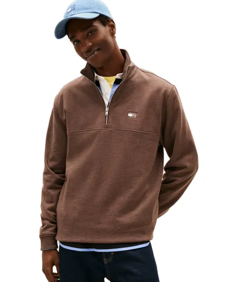 Pull col zippé Homme REG BADGE QZ EXT Marron