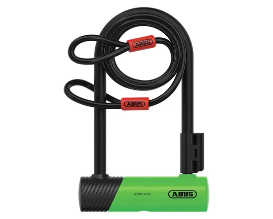 Antivol U ABUS 410K Ultra Pour Vélo Et Trottinette – Arceau 12 Mm Acier Trempé, Support De Transport, Vert + Câble Cobra 10/120