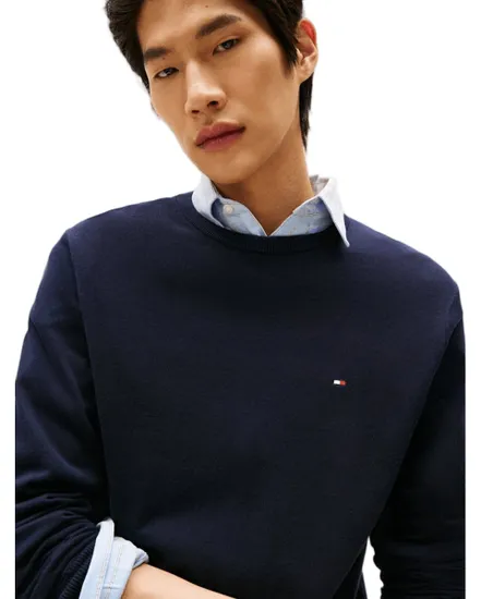 Pull col rond Homme ESSENTIAL COTTON CRE Bleu Marine