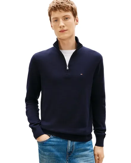 Pull col zippé Homme ESSENTIAL COTTON ZIP MOCK Bleu Marine