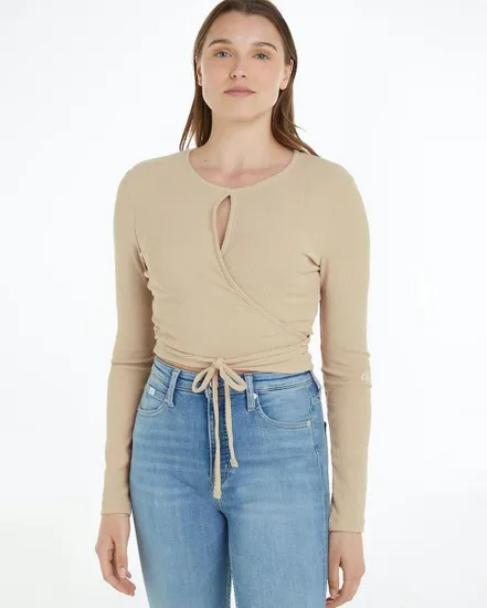 Haut cache-coeur Femme FRONT SPLIT WRAP LS Beige