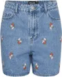 Short Jean Femme Broderie Florale