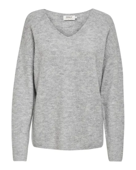 Pull en maille manches longues Femme ONLCAMILLA V-NECK L/S PULLOVER KNT NOOS Gri