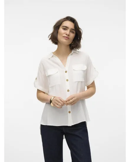Chemise Femme VMBUMPY SS SHIRT WVN GA NOOS Blanc