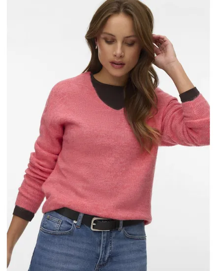 Pull Femme VMCREWLEFILE LS V-NECK BLOUSE NOOS Rose