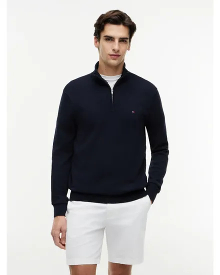Pull col zippé Homme ESSENTIAL COTTON ZIP MOCK Bleu Marine