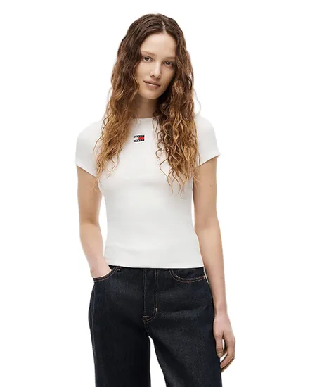 T-shirt col rond Femme SLIM BADGE RIB TEE Écru