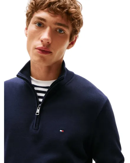 Pull col zippé Homme ESSENTIAL COTTON ZIP MOCK Bleu Marine