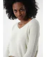 Pull brillant col V manches longues Femme ARMELLE PU W M+ Blanc