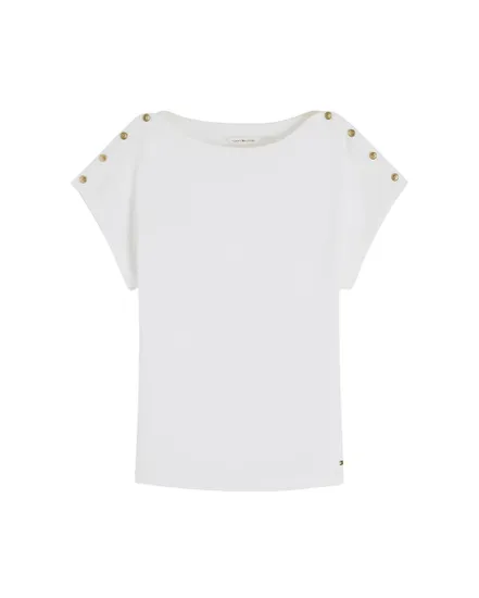 T-shirt Femme Boutons Dorés Manches Cap Boa