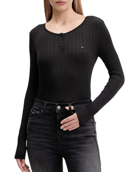 Haut Femme Slim Côtes Irrégulières Manches Longues