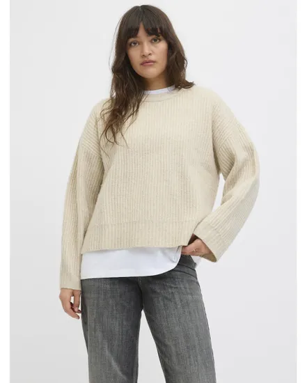 Pull Femme JXSIGGA DIVERSE CREW NECK KNIT SN Beige