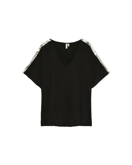 T-shirt col V Femme VMHENNA SQ S/S TOP JRS BTQ Noir