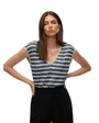 T-shirt col V Femme VMBALDO STRIPE S/L V-NECK TOP JRS B Blanc/Bleu Marine