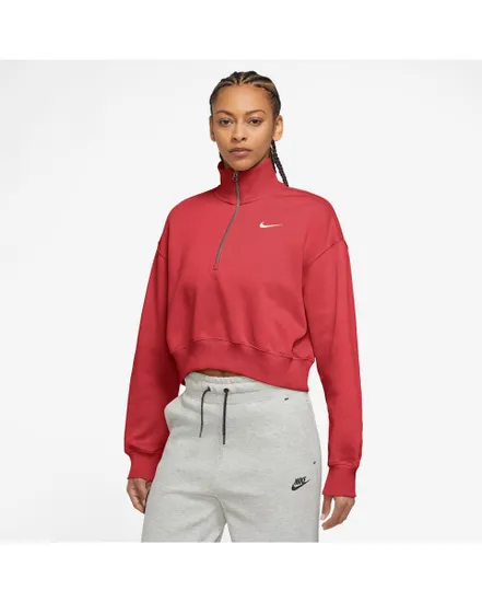 Haut col zip Femme W NSW PHNX FLC QZ CROP Rouge