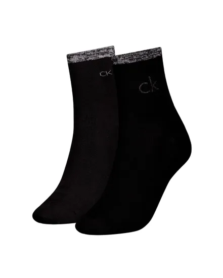 Lot de 2 paires de chaussettes Femme CK WOMEN SHORT SOCK 2P SHINY LOGO Noir